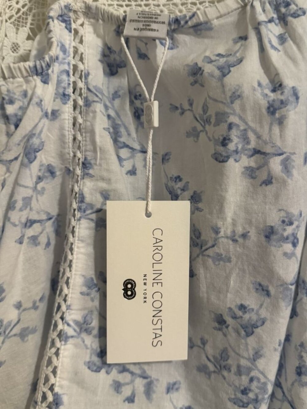NWT Caroline Constas New York White Blue Floral Lace Trim Cami and Shorts Set - Picture 4 of 11
